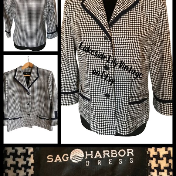 Sag Harbor Vintage Houndstooth Blazer: 80s Black White Textured Jacket, Size 8 - Picture 14 of 14